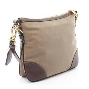 Prada Beige Bag Shoulder Logo Leather Tan Canvas Brown Jacquard